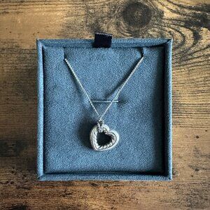 David Yurman Cable Heart Necklace w/ Sterling Silver & 18K Yellow Gold - 18.25"